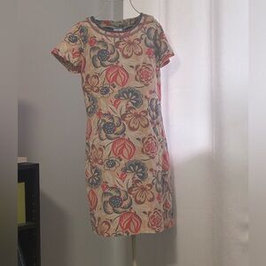 Boden Corduroy Peach Shift Dress Size 8R Floral Print with Pockets